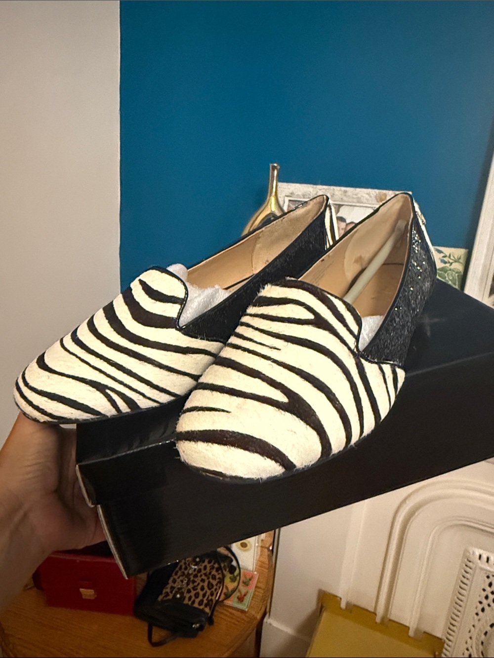 IMAN Zebra-Print Slip-On Flats in Black & White